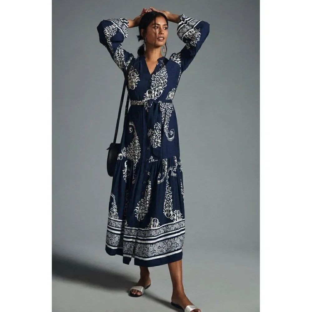 NWT ANTHROPOLOGIE Sz XS TIERED BUTTONDOWN MAXI DRESS
